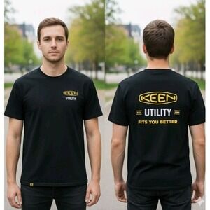 Keen Utility Shirt Mens Large Cotton Black Yellow‎ Logo 'Fits You Better' Tee